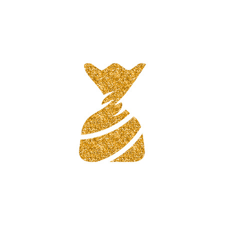 Twist candy icon in gold glitter texture. Sparkle luxury style vector illustration.のイラスト素材