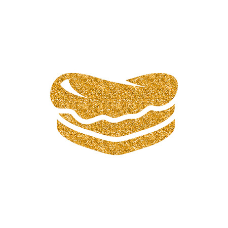 Cake icon in gold glitter texture. Sparkle luxury style vector illustration.のイラスト素材