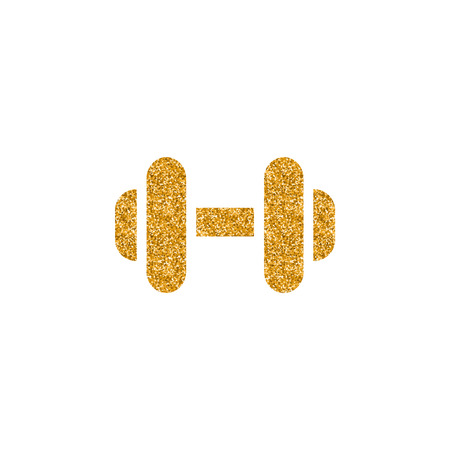 Dumbbell icon in gold glitter texture. Sparkle luxury style vector illustration.のイラスト素材
