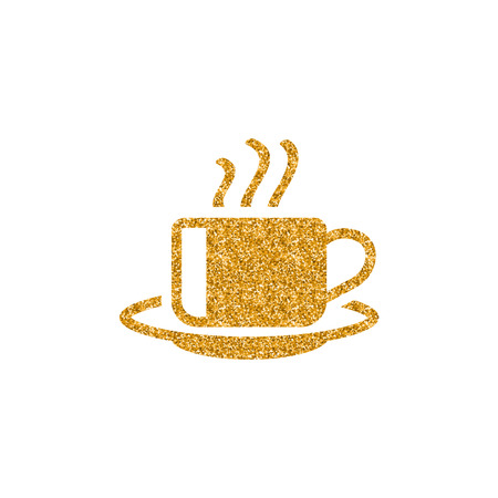 Coffee cup icon in gold glitter texture. Sparkle luxury style vector illustration.のイラスト素材