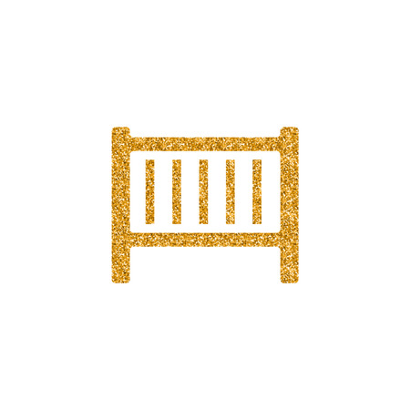 Baby bed icon in gold glitter texture. Sparkle luxury style vector illustration.のイラスト素材