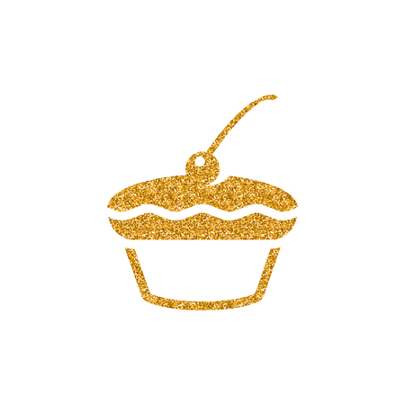 Cake icon in gold glitter texture. Sparkle luxury style vector illustration.のイラスト素材
