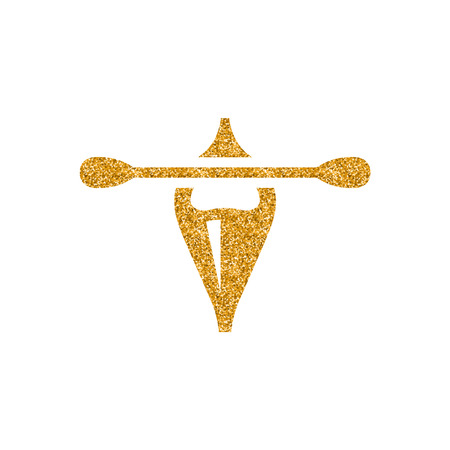 Canoe icon in gold glitter texture. Sparkle luxury style vector illustration.のイラスト素材