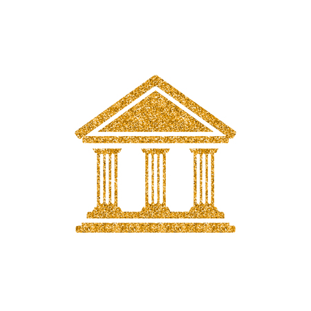 Bank building icon in gold glitter texture. Sparkle luxury style vector illustration.のイラスト素材