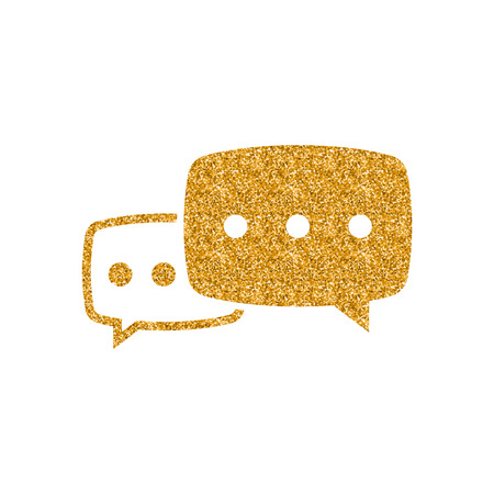 Chat sign icon in gold glitter texture. Sparkle luxury style vector illustration.のイラスト素材