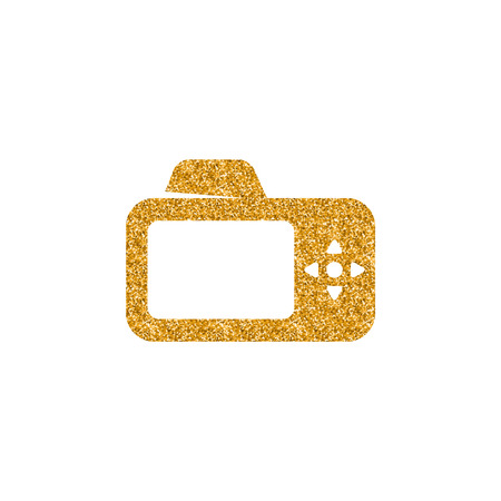 Camera icon in gold glitter texture. Sparkle luxury style vector illustration.のイラスト素材