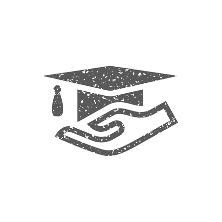 Hand holding diploma icon in grunge texture. Vintage style vector illustration.のイラスト素材