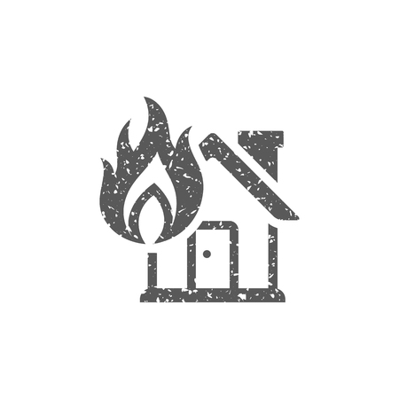 House fire icon in grunge texture. Vintage style vector illustration.のイラスト素材