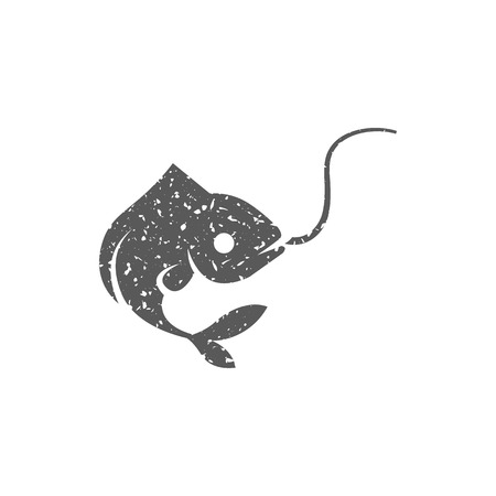 Hooked fish icon in grunge texture. Vintage style vector illustration.のイラスト素材