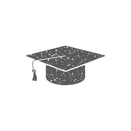 Graduation hat icon in grunge texture. Vintage style vector illustration.のイラスト素材