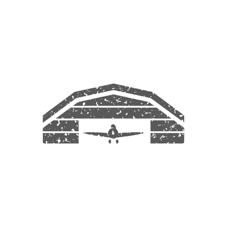 Airplane hangar icon in grunge texture. Vintage style vector illustration.のイラスト素材