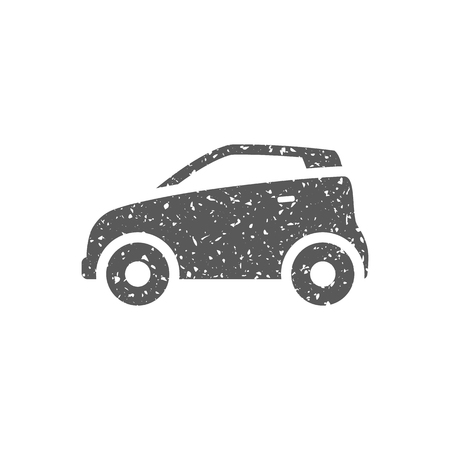 Green car icon in grunge texture. Vintage style vector illustration.のイラスト素材