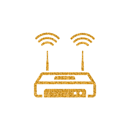 Internet router icon in gold glitter texture. Sparkle luxury style vector illustration.のイラスト素材