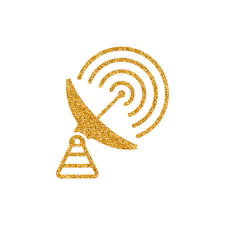 Satellite receiver icon in gold glitter texture. Sparkle luxury style vector illustration.のイラスト素材