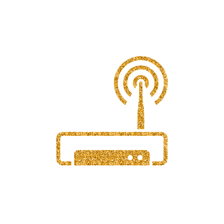 Router icon in gold glitter texture. Sparkle luxury style vector illustration.のイラスト素材