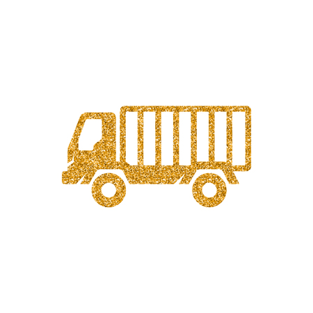 Fireman car truck icon in gold glitter texture. Sparkle luxury style vector illustration.のイラスト素材