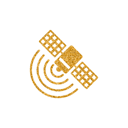Satellite receiver icon in gold glitter texture. Sparkle luxury style vector illustration.のイラスト素材