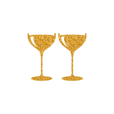 Wine glass icon in gold glitter texture. Sparkle luxury style vector illustration.のイラスト素材