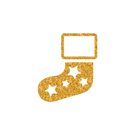 Christmas sock icon in gold glitter texture. Sparkle luxury style vector illustration.のイラスト素材