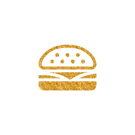 Burger icon in gold glitter texture. Sparkle luxury style vector illustration.のイラスト素材