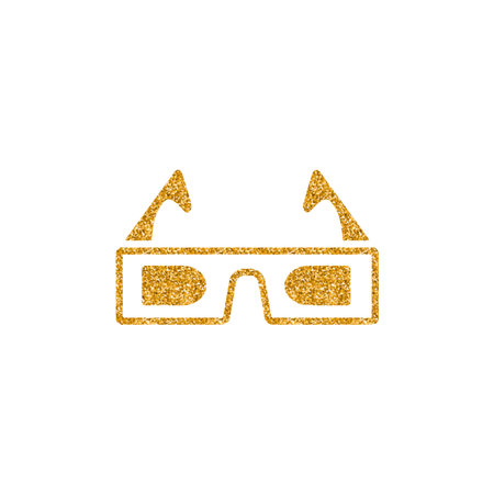 3D glasses icon in gold glitter texture. Sparkle luxury style vector illustration.