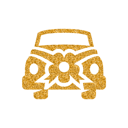Green car icon in gold glitter texture. Sparkle luxury style vector illustration.のイラスト素材