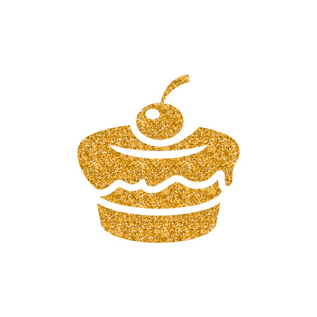 Cake icon in gold glitter texture. Sparkle luxury style vector illustration.のイラスト素材