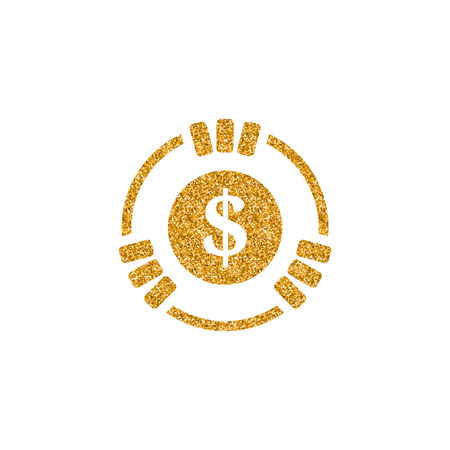 Gambling coin icon in gold glitter texture. Sparkle luxury style vector illustration.のイラスト素材