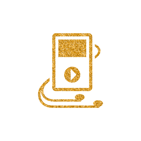 Music player icon in gold glitter texture. Sparkle luxury style vector illustration.のイラスト素材