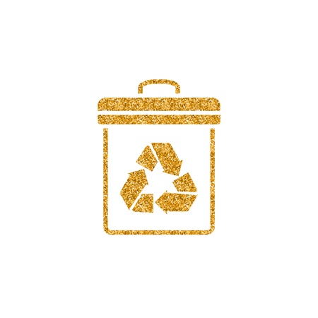 Recycle trash can icon in gold glitter texture. Sparkle luxury style vector illustration.のイラスト素材