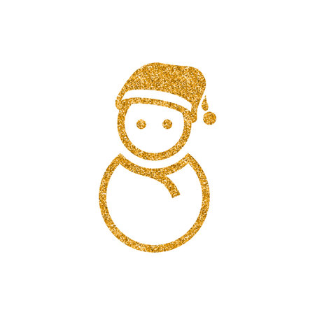 Snowman icon in gold glitter texture. Sparkle luxury style vector illustration.のイラスト素材