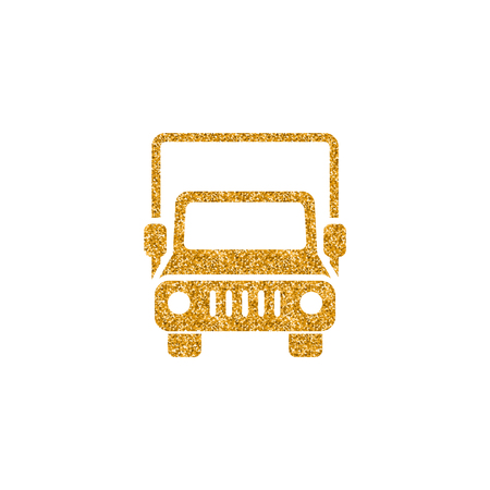 Truck icon in gold glitter texture. Sparkle luxury style vector illustration.のイラスト素材
