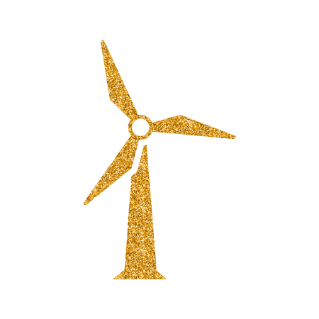 Wind turbine icon in gold glitter texture. Sparkle luxury style vector illustration.のイラスト素材