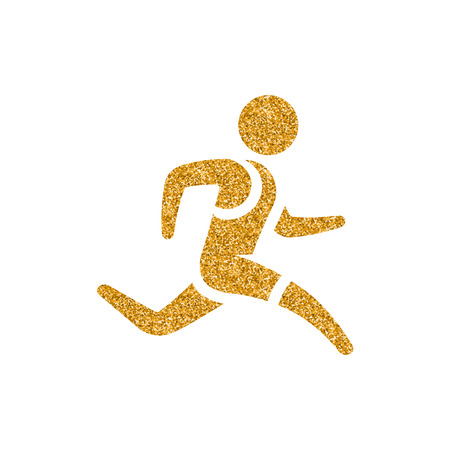 Running athlete icon in gold glitter texture. Sparkle luxury style vector illustration.のイラスト素材