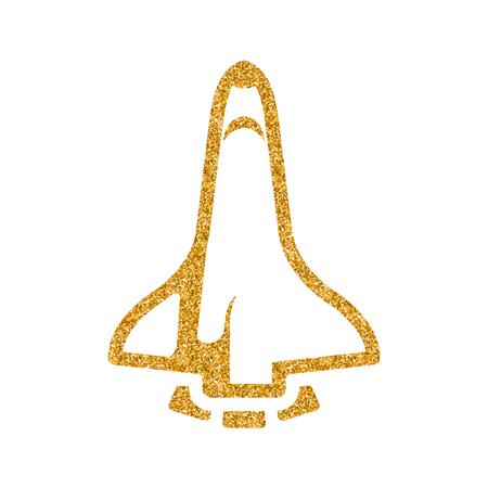 Space shuttle icon in gold glitter texture. Sparkle luxury style vector illustration.のイラスト素材