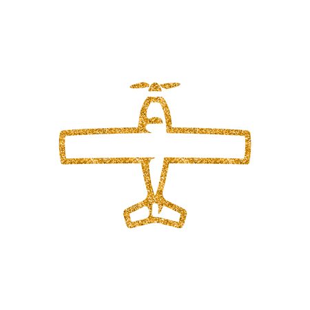 Vintage Airplane icon in gold glitter texture. Sparkle luxury style vector illustration.のイラスト素材