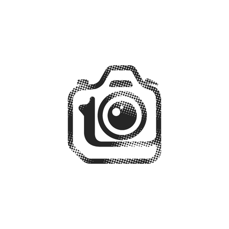 Camera icon in halftone style. Black and white monochrome vector illustration.のイラスト素材