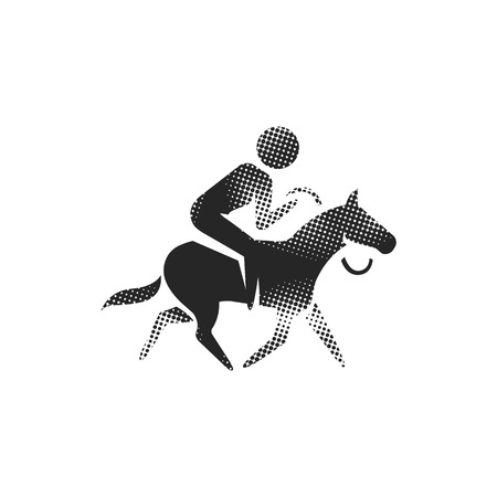 Horse riding icon in halftone style. Black and white monochrome vector illustration.のイラスト素材