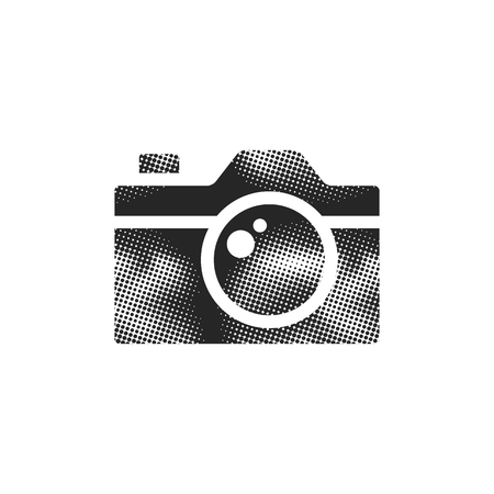 Camera icon in halftone style. Black and white monochrome vector illustration.のイラスト素材