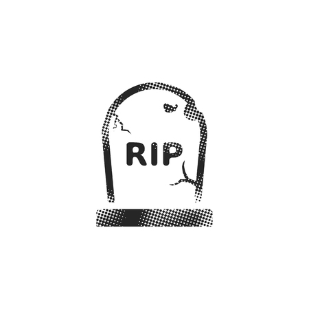 Tomb stone icon in halftone style. Black and white monochrome vector illustration.のイラスト素材