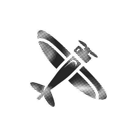 Vintage airplane icon in halftone style. Black and white monochrome vector illustration.のイラスト素材