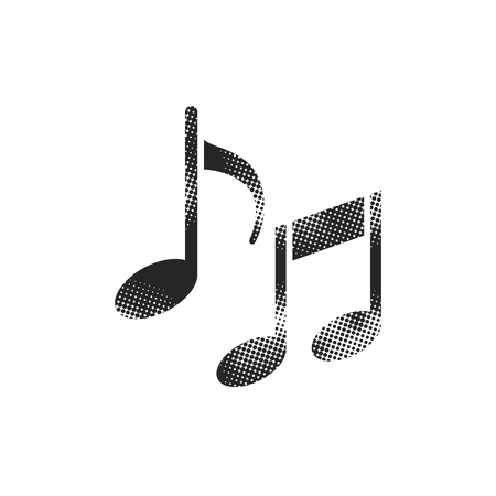 Music notes icon in halftone style. Black and white monochrome vector illustration.のイラスト素材