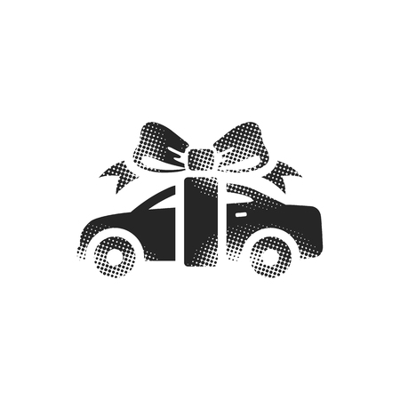 Car prize icon in halftone style. Black and white monochrome vector illustration.のイラスト素材
