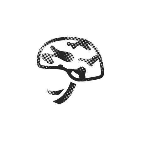 Military helmet icon in halftone style. Black and white monochrome vector illustration.のイラスト素材