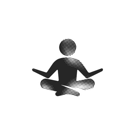 Meditation icon in halftone style. Black and white monochrome vector illustration.のイラスト素材