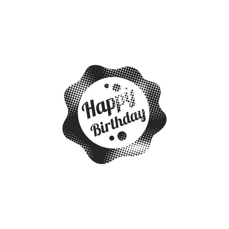 Birthday cake text icon in halftone style. Black and white monochrome vector illustration.のイラスト素材