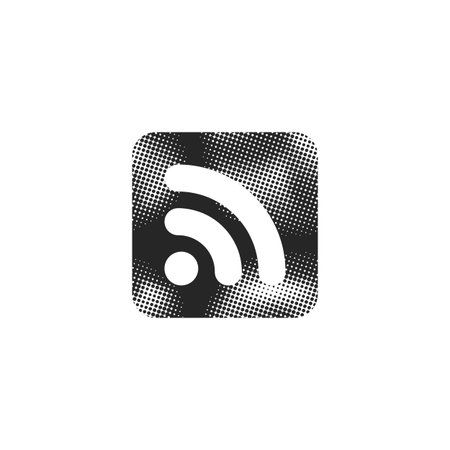 RSS symbol in halftone style. Black and white monochrome vector illustration.