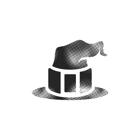 Witch hat icon in halftone style. Black and white monochrome vector illustration.のイラスト素材
