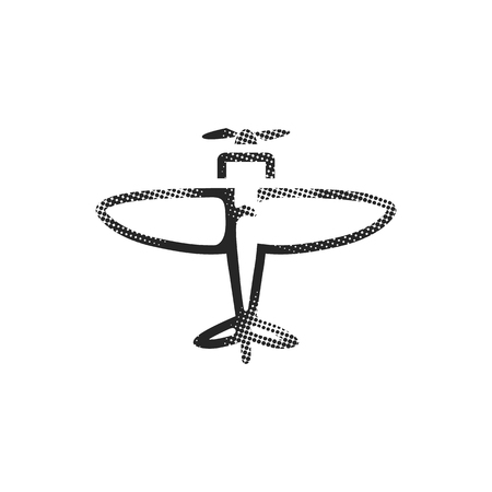 Vintage Airplane icon in halftone style. Black and white monochrome vector illustration.のイラスト素材