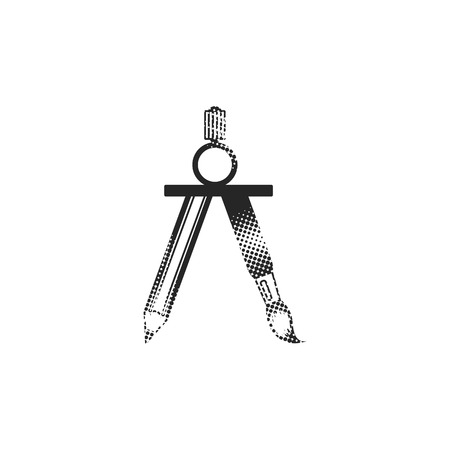 Drawing compass icon in halftone style. Black and white monochrome vector illustration.のイラスト素材